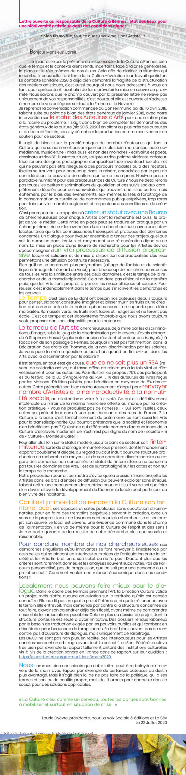 Lettre ouverte au responsable de la Culture à Rennes – La culture c’est aussi la dignité de celles et ceux qui la font !